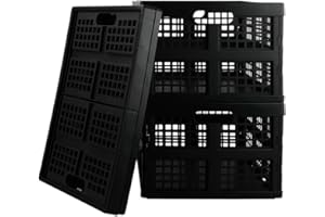 Lesbin 3-Pack Plastic Collapsible Storage Crate, 30 L Folding Storage Baskets, Black