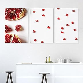 3 Panel Canvas Wall Art - Red Pomegranate Seeds - Giclee Print Gallery Wrap Modern Home Art Ready to Hang - 16"x24" x 3 Panels