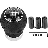 LAINLOY Car Shift Knob, 6 Speed Car Transmission Shift Head, Black Leather ShiftHandle, Universal Shifter Knob Lever Kit, Automatic or Manual Transmission Gear ShifKnob (Black 6-Stop R, Round)