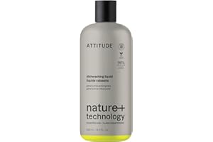 ATTITUDE Dish Soap, Infused with Essential Oils, Plant-Based Ingredients, EWG Verified, Great for Clean and Sparkling Dishes, Vegan Dishwashing Liquid, Geranium & Lemongrass, 488 mL