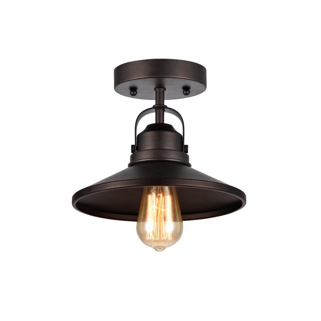 Transitional Industrial 1 Light Oil Rubbed Bronze Semi Flush Mount