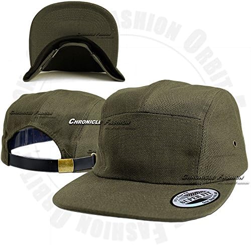 DS 5 Panel Cadet Cap Solid Camo Biker Baseball Strapback Adjustable Flat Bill Hat, Olive Green,