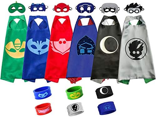 Catboy Owlette Gekko Romeo Luna Girl Night Ninja Costumes, Capes Mask Bracelet for Kids
