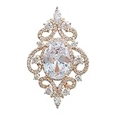 SELOVO Vintage Style Wedding White Oval Zircon Crystal Wedding Pin Brooch Rose Gold Tone