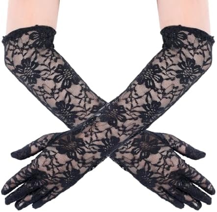 Ihreesy Guantes Largos De Pluma Sin Dedos Con Encaje, Para Mujer, Vintage, Un Par, Varios Colores