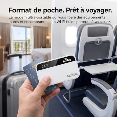 Portable 5G WiFi 6 Router with SIM Slot Unlocked - 5G Modem SIM Card - 3000mAh Battery, Wi-Fi Sharing 28 Devices, WPA3 Security, Nano SIM All Operators - Mini Box Internet Nomad