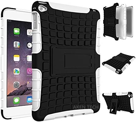 iPad Mini 4 Case, Anti-slip Case Shock Absorbing [Soft TPU + Hard PC Shell] 2-in-1 Dual Layer Hybrid Bumper Cover Kickstand Case for iPad Mini 4 (White)