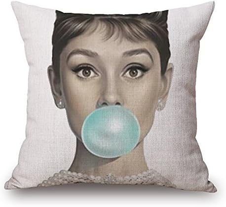 Droyee Linen Cotton Throw Pillow Case Decorative Cushion Covers Sexy Ladies AudreyHeurn(18"*18")