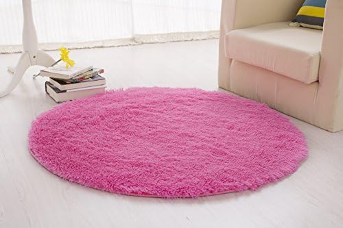 Igirls Round Silky Rugs 60",princess Your Daughter's Bedroom!cute Bright Shaggy Area Rugs Ultra Soft Living Room Rugs Carpet Bedroom Rug (hot pink)