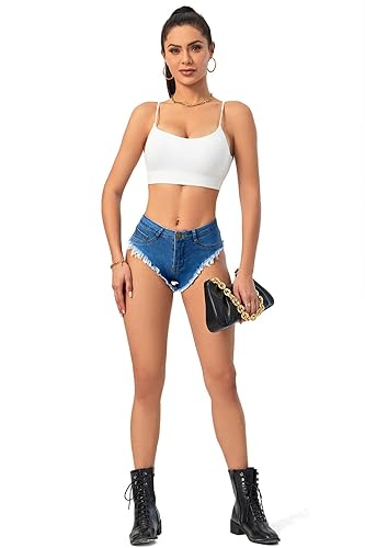 Oflive Women's Sexy High Waisted Stretch Mini Denim Shorts Hot