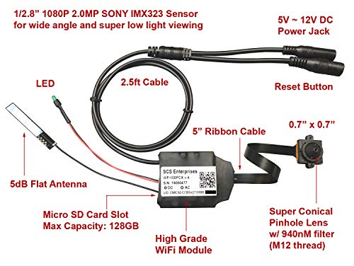 Sony 1080p IMX323 Chip Super Low Light Wireless Spy Camera with WiFi Digital IP Signal, Recording & Remote Internet Access (Hide-it-Yourself, Super conical pinhole Lens)