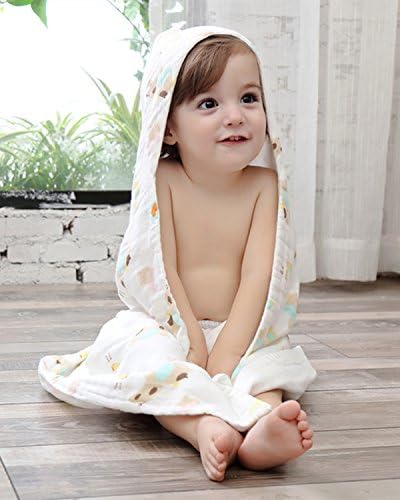 Organic Cotton Toddler Blanket Hooded Baby Towel in 33.5 x33.5 inch (85x85CM) Sized for Kids Infant to Toddler