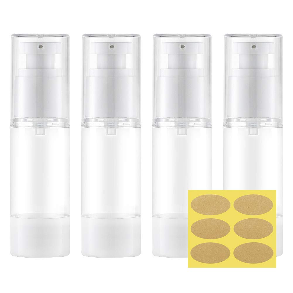 MYLL 30ML Airless Pump Bottle (4 Pcs) Travel Pump Dispenser, Container for Foundation, Lotion - BPA Free (Transparent)