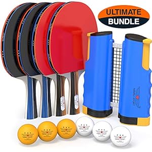 NIBIRU SPORT Ping Pong Paddles Set – Professional Table Tennis Rackets and Balls, Retractable Net with Posts and Storage…