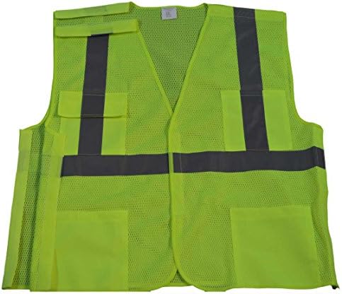Petra Roc LVM2-5PB-2X/3X ANSI Class 2 5-Point Break Away Velcro Closure 4 Pockets Safety Vest, XX-Large/XXX-Large, Lime Mesh