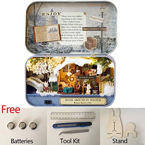 Box Theater Wooden Handmade Theme Dollhouse Miniature DIY Exquisite Retro Tin Box Art Handicraft Gift Cases Model &amp; Furniture (B3 Roam around in Winter)