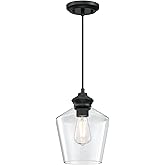 Westinghouse 6132600 Ramsey Transitional One Light Indoor Mini Pendant, Matte Black Finish with Clear Glass
