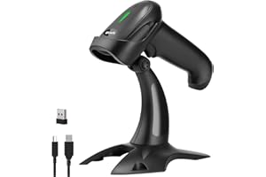 Bluetooth Barcode Scanner with Stand,Alacrity 1D Hands-Free Automatic Scanning 3-in-1 Connections Bluetooth&USB Wired&2.4GHz Wireless Barcode Reader,Work with Windows,Mac,Android,Linux,iOS