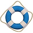 Hampton Nautical Vibrant Decorative Life Ring with White Bands Decoration Beach Home Decorating Ideas, 6", Light Blue