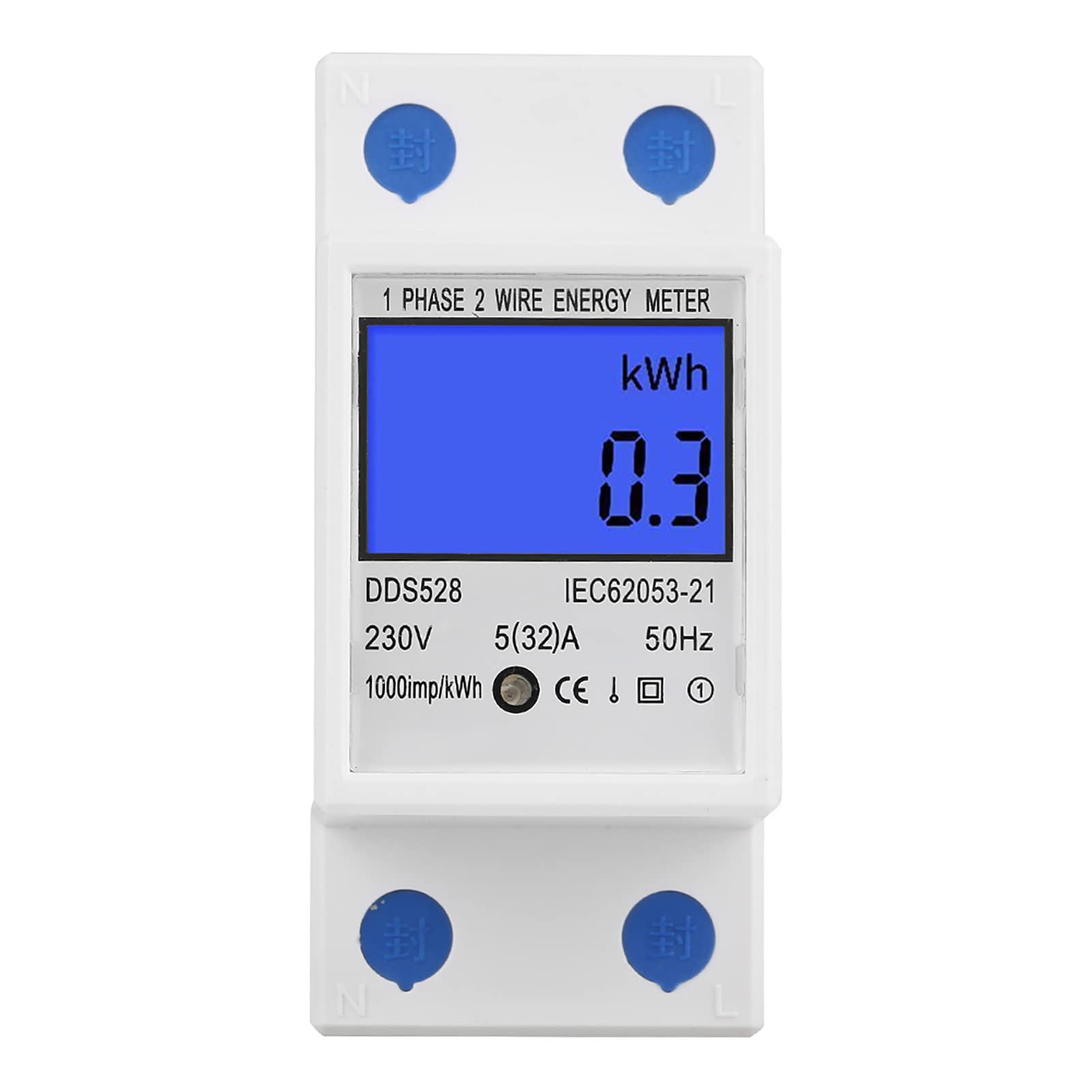Hyuduo Electricity Usage Monitor with LCD Display Single Phase kWh Energy Meter, Watt Power Monitor for Home (230V 50Hz, DIN Rail Mountable, 5–32A)