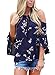 HOTAPEI Women's Plus Size Floral Print Open Shoulder 3 4 Sleeve Chiffon T Shirt Tops Blouse Navy Blue XXL