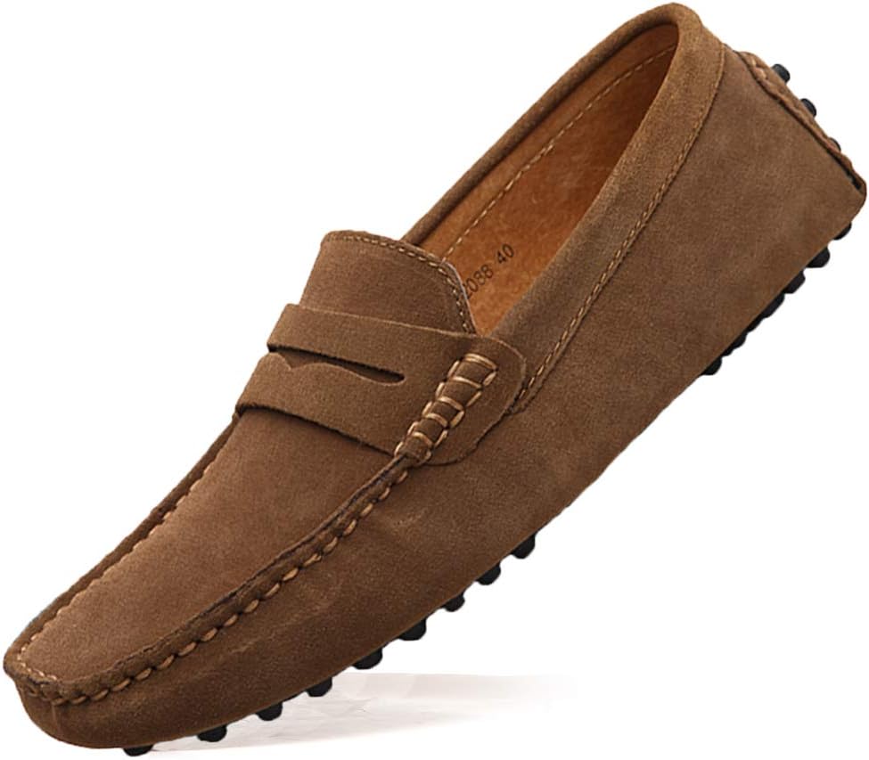 Ezkrwxn Men's Loafers Suede Leather Slip on Driving Shoes Moccasins Flat Dress Shoes