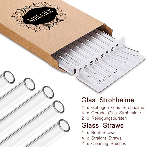 MELLIEX 8 Stück Glas Strohhalm Wiederverwendbar Glas Trinkhalme Eco Nachhaltige Strohhalme mit 2 Reinigungsbürsten für… – Bild 8