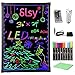 Slsy Illuminated LED Message Writing Board, 24''X16 Erasable Neon Effect Menu Sign Board with 8 Fluorescent Makers, 26 Flashing Modes LED Message Board