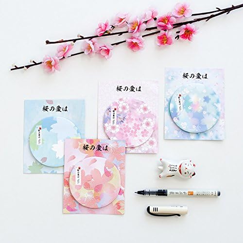 MiiSii(TM) 4 Packs 120 Sheets Sakura Flowers Sticky Notes Pads Markers (Each 30 Sheets)