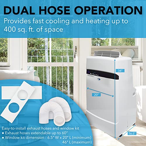 Whynter ARC-12SDH 12,000 BTU (6,884 BTU SACC) Dual Hose Cooling Portable Air Conditioner, Heater, Dehumidifier, and Fan with Storage Bag, Up To 400 sq ft in White