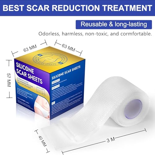 Silicone Scar Removal Sheets (1.6''x 120'', 3M), Professional Upgrade Silicone Sheet for Scars Caused by C-Section, Surgery, Burn, Acne, Stretch Marks, Works on Old & New Scars, Reusable Scar Sheets