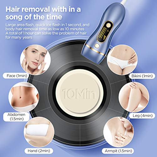 Houselog Hair Removal Permanent Hair Removal System Device Painless Hair Remover 999999 Flashes for Women and Men(Purple Blue)