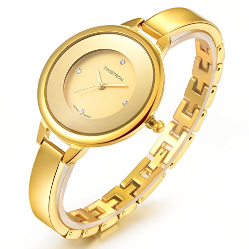 Stainless steel wrist watch for women luxury gold-tone …