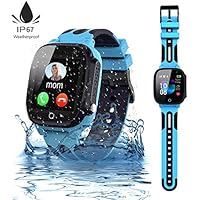Jsbaby Kids Smartwatch LBS/GPS Tracker Phone with IP67 Waterproof Smartwatch Two Way Calls Game Watches for Boys and Girls Compatible iOS Android 2G Birthday (Blue)