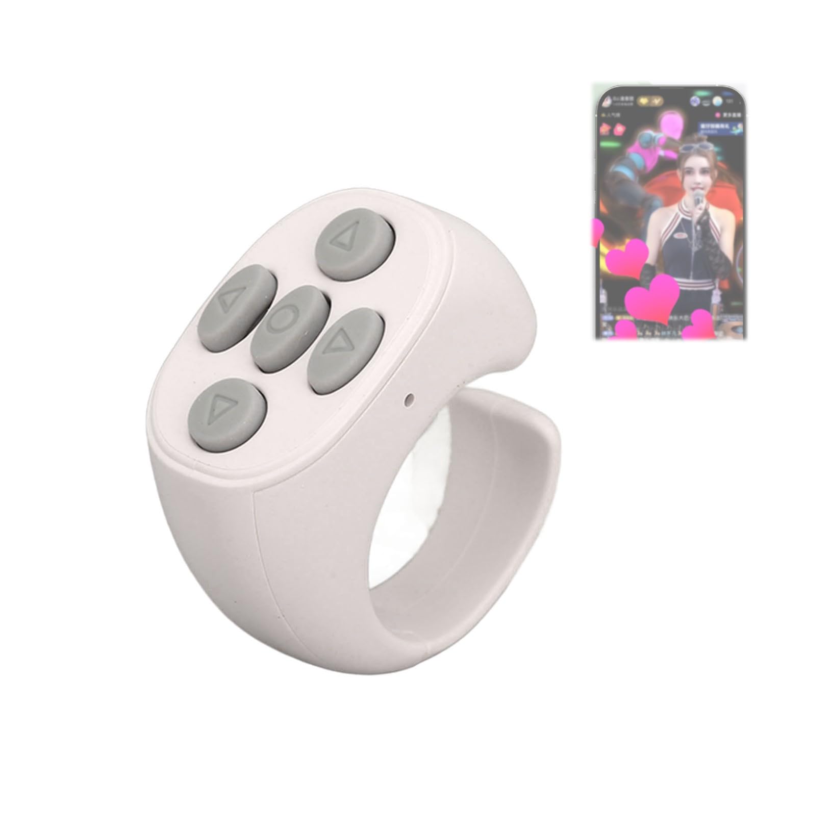 Wireless Cell Phone Remote Control Bluetooth Ring for Video Viewing, Electronic Book Page Turner (White)