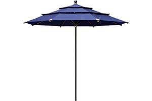 EliteShade USA 10-Year-Non-Fading 11Ft 3 Tiers Market Umbrella Patio Outdoor Cylinder Auto Push-up Table Umbrella with Ventilation, Navy Blue