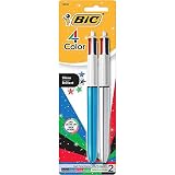 BIC 4-Color Shine Ball Pen, Medium Point (1.0 mm), Metallic Barrel, Assorted Inks, 2-Count