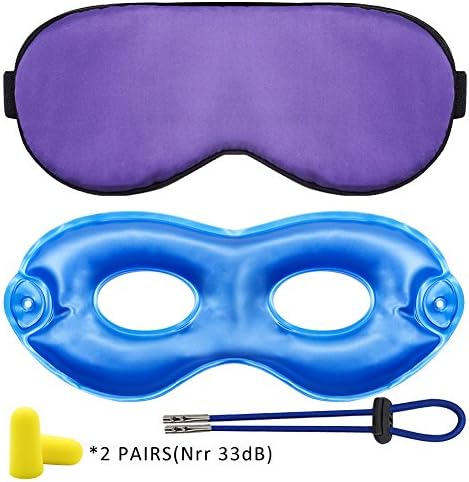 Goodsays Sleep Mask Eye Mask Set - 100% Silk Blindfold + Reusable Gel Eye Cover with Free Earplugs 2 Pairs-Great for Women / Men / Kids
