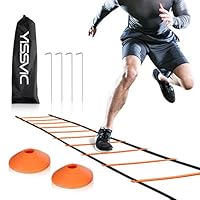 YISSVIC Agility Ladder and Cones 20 Feet 12 Adjustable Rungs Fitness Speed Training Equipment, 20 Feet Speed Agility 1 Carry Bags, 10 Cones, 4 Stakes, Basketball, Soccer, Football (Orange)