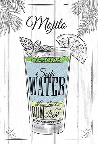 Mojito, Cocktail Recipe, Metal Sign, Retro, Shabby Chic, Tin Wall Plaque, American Diner, Cafe Bar, Kitchen (Regular 20cm x 15cm)