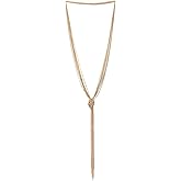 COOLSTEELANDBEYOND Chic Lariat Necklace Tassel Pendant with Rhinestones, Multi-strand Long Chains Y-Shape