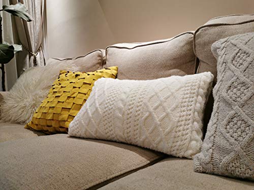 Lumbar Decorative Throw Pillow Cover Sweater Knit Rectangular Cushion Case for Couch, Chair, Bed and Home Accent Decor, 12 x 20 Inch / 30 x 50 cm Beige