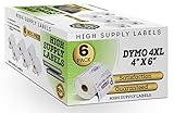 Dymo 4XL Labels 1744907 Compatible - (6 Rolls Pack) 4x6 LabelWriter 220 Thermal Printer Labels per Roll For Internet Shipping / Amazon / eBay / Endicia / USPS / UPS / Fedex / DHL Postage Stickers