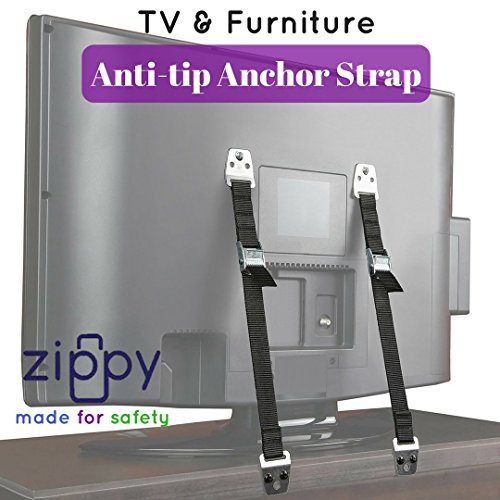 Zippy Anti-Tip Furniture &TV Wall Anchor Straps | Metal Buckle No Plastics Parts Brackets | Earthquake Straps| 2 pieces | Screws included