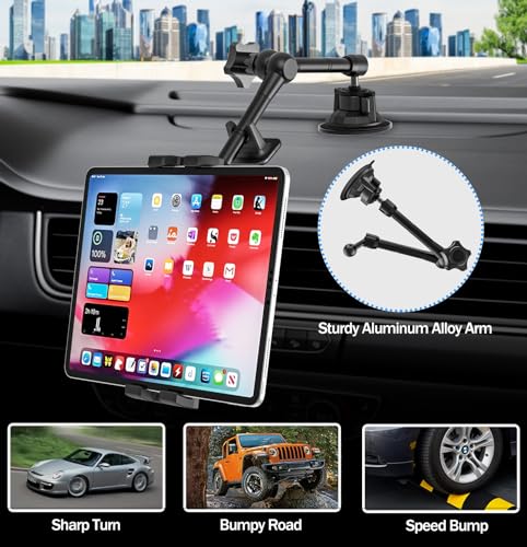 woleyi Car Dashboard Windshield Tablet Holder with Suction Cup and Truck with Metal Arm for Tablets and Phones 4-12.9 inches, iPad Pro/Air/Mini, Galaxy, Lenovo, iPhone, etc