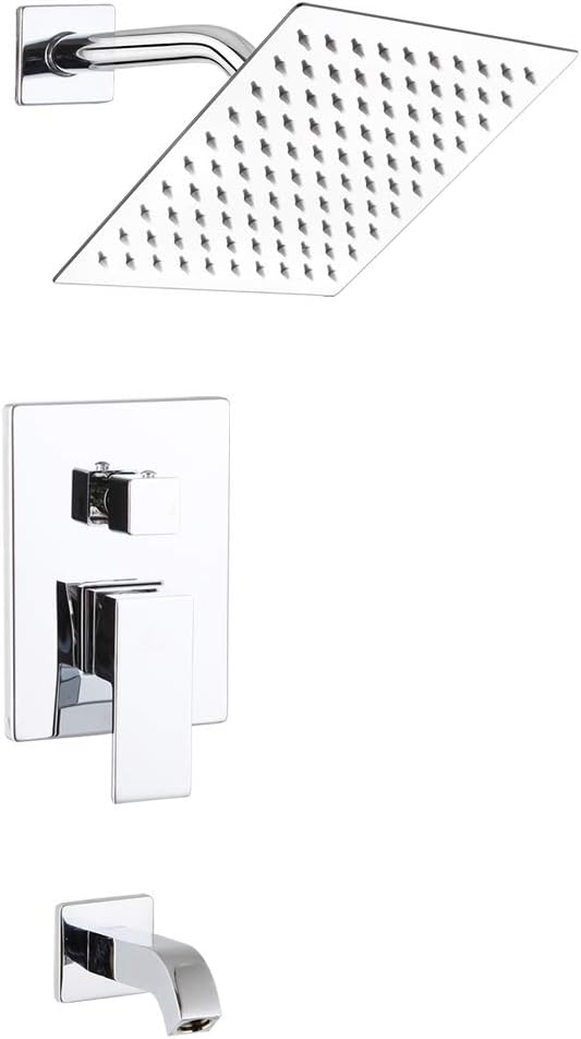 POP Shower Faucet Set with Tub Spout Chrome Bathroom Luxury Rain Mixer Shower System Wall Mounted Rainfall Shower Combo Set, Single Function Tub and Shower Trim Kit with Rough-in Valve - - 