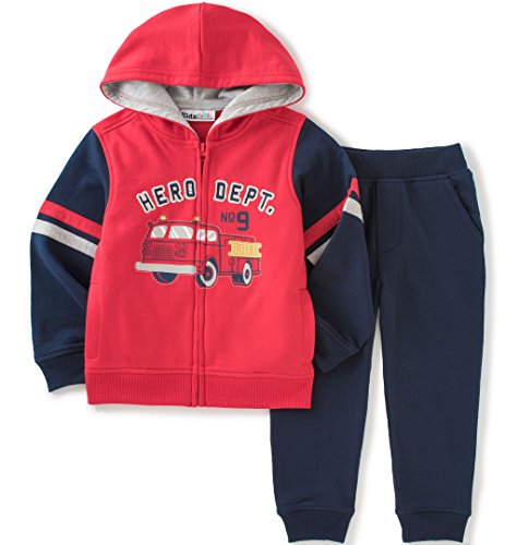 Kids Headquarters Little Boys' Toddler 2 Pieces Hooded Fleece Pants Set-Red, Red, 4T