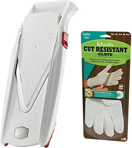 Swissmar Borner V Power Mandoline, V-7000, White and Intruder Mesh Cutting Glove, Medium