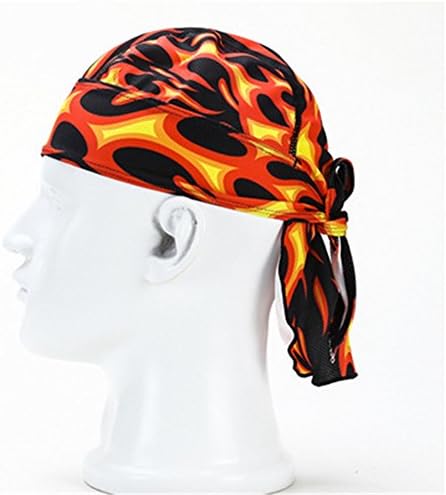 Sweat Beanie Helmet Liner Sweatband Dew Rag Bike Motorcycle Footballhead Skullies and Beanies Bandana Skull Helmet Cap Do-rags Quick Dry Dew Rag Scarf for Man Women Pack of 3/6 (1 pcs Fire)