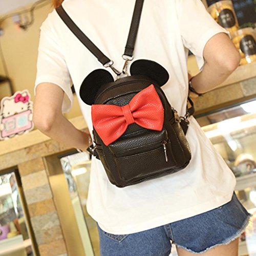 Respctful Fashion Mickey Backpack Mini Cute Bownot Bag for Girl Travelling (Black)